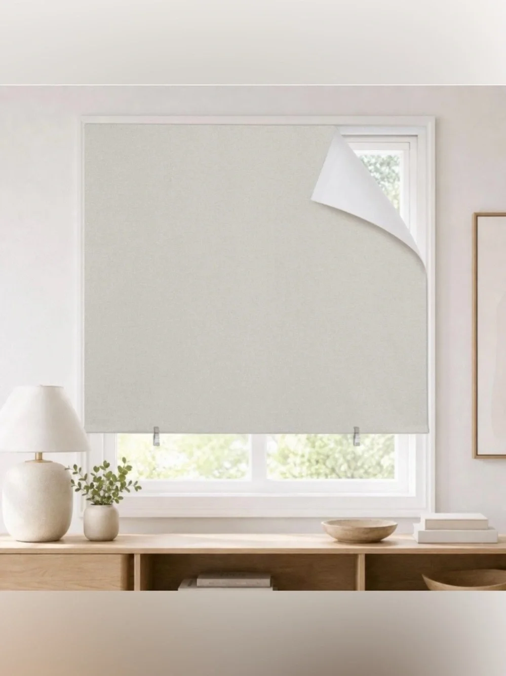 Self-Adhesive 100% Blackout Roller Blind Window Treatment BEIGE 35”W 63”H